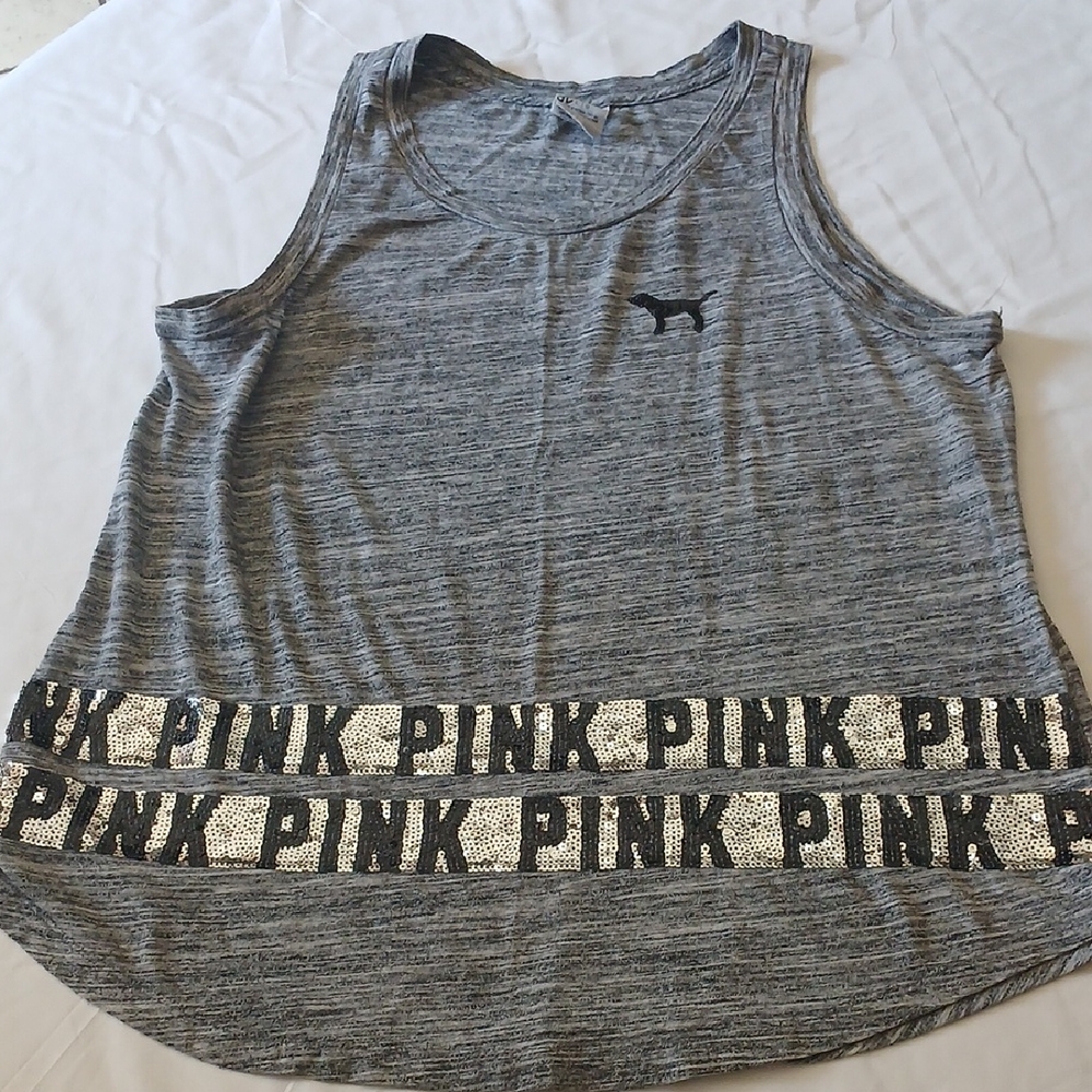 PINK Victoria's Secret Heathered Gray Tank Top with Sequin Accents